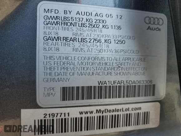 ✅ 2013 Audi allroad A4 Premium Plus • VIN: WA1UFAFL5DA063306 • Лот: 69213045. Опубликован ранее на Copart с пробегом 186 070 миль. Бесплатный доступ к архиву аукционных продаж из США и подробный отчёт об истории автомобиля на DreamBid. Изображение 14.