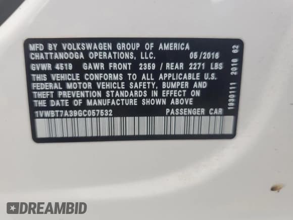 ✅ 2016 Volkswagen Passat SE • VIN: 1VWBT7A39GC057532 • Лот: 87046745. Опубликован ранее на Copart с пробегом 78 342 миль. Бесплатный доступ к архиву аукционных продаж из США и подробный отчёт об истории автомобиля на DreamBid. Изображение 12.