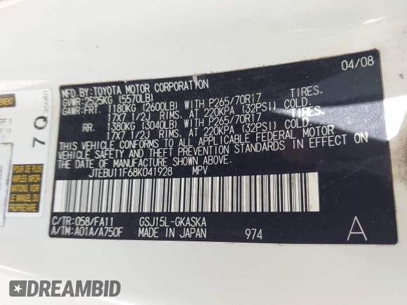 ✅ 2008 Toyota FJ Cruiser • VIN: JTEBU11F68K041928 • Лот: 42541261. Опубликован ранее на IAAI с пробегом 206 154 миль. Бесплатный доступ к архиву аукционных продаж из США и подробный отчёт об истории автомобиля на DreamBid. Изображение 9.