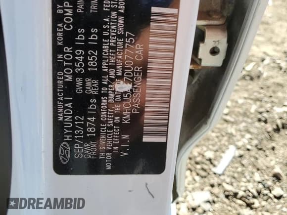 ✅ 2013 Hyundai Accent SE • VIN: KMHCU5AE7DU077757 • Лот: 78469594. Опубликован ранее на Copart с пробегом 67 022 миль. Бесплатный доступ к архиву аукционных продаж из США и подробный отчёт об истории автомобиля на DreamBid. Изображение 13.