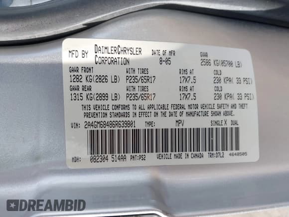 ✅ 2006 Chrysler Pacifica Touring • VIN: 2A4GM68486R639801 • Lot: 43619494. Wystawiony na IAAI z przebiegiem 126 720 mil. Bezpłatny archiwum sprzedaży aukcyjnych z USA i szczegółowy raport historii pojazdu na DreamBid. Zdjęcie 9.