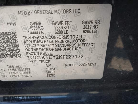 ✅ 2019 Chevrolet Silverado 2500HD LTZ • VIN: 1GC1KTEY2KF227172 • Лот: 43509869. Опубликован ранее на IAAI с пробегом 147 463 миль. Бесплатный доступ к архиву аукционных продаж из США и подробный отчёт об истории автомобиля на DreamBid. Изображение 9.