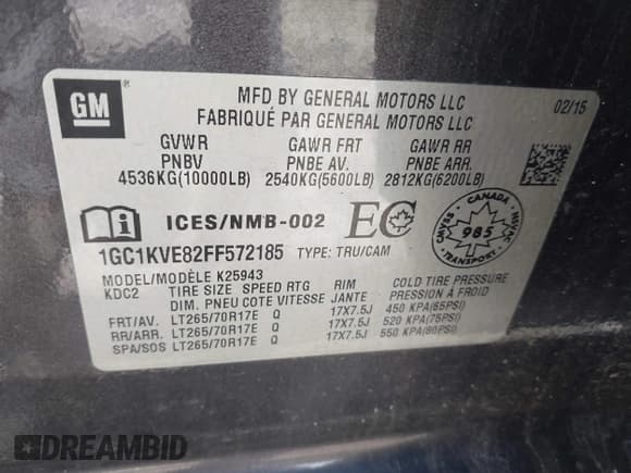 ✅ 2015 Chevrolet Silverado 2500HD LT • VIN: 1GC1KVE82FF572185 • Lot: 42207194. Listed on IAAI with 245,109 mi. Free auction sales archive from the USA and detailed vehicle history report at DreamBid. Image 9.