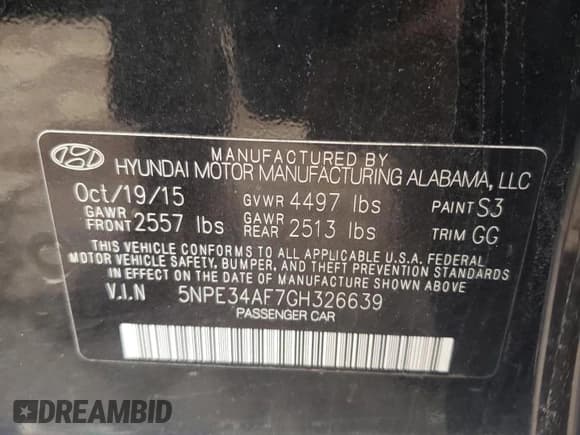 ✅ 2016 Hyundai Sonata Sport • VIN: 5NPE34AF7GH326639 • Лот: 48259753. Опубликован ранее на Copart с пробегом 85 092 миль. Бесплатный доступ к архиву аукционных продаж из США и подробный отчёт об истории автомобиля на DreamBid. Изображение 12.