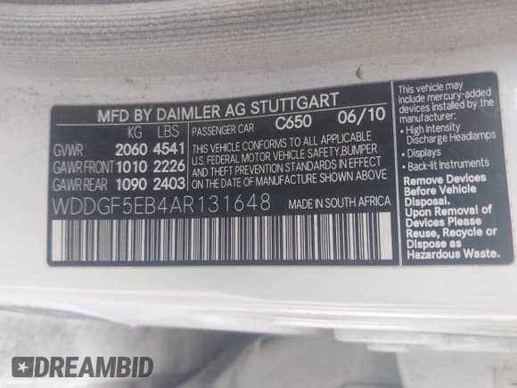 ✅ 2010 Mercedes-Benz C 300 Sport • VIN: WDDGF5EB4AR131648 • Lot: 43025012. Listed on IAAI with 246,598 mi. Free auction sales archive from the USA and detailed vehicle history report at DreamBid. Image 9.