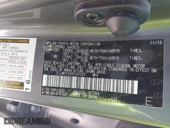 ✅ 2017 Lexus GX 460 • VIN: JTJJM7FX2H5161029 • Lot: 41864434. Listed on IAAI with 145,562 mi. Free auction sales archive from the USA and detailed vehicle history report at DreamBid. Image 9.