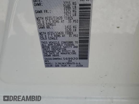 ✅ 2019 Infiniti QX60 Pure • VIN: 5N1DL0MM9KC569920 • Lot: 68526335. Wystawiony na Copart z przebiegiem 43 823 mil. Bezpłatny archiwum sprzedaży aukcyjnych z USA i szczegółowy raport historii pojazdu na DreamBid. Zdjęcie 13.