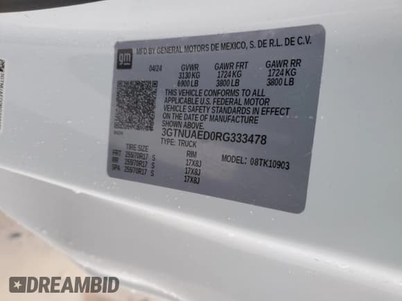 ✅ 2024 GMC Sierra 1500 • VIN: 3GTNUAED0RG333478 • Lot: 86540664. Listed on Copart with 7,339 mi. Free auction sales archive from the USA and detailed vehicle history report at DreamBid. Image 13.