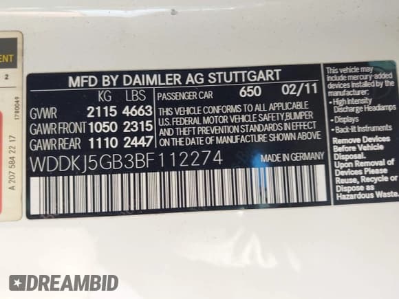 ✅ 2011 Mercedes-Benz E 350 • VIN: WDDKJ5GB3BF112274 • Lot: 43702973. Listed on IAAI with 96,821 mi. Free auction sales archive from the USA and detailed vehicle history report at DreamBid. Image 9.