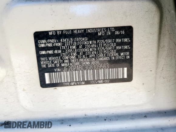 ✅ 2016 Subaru Crosstrek Premium • VIN: JF2GPABC3G8309563 • Lot: 92441695. Listed on Copart with 114,108 mi. Free auction sales archive from the USA and detailed vehicle history report at DreamBid. Image 14.