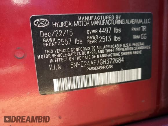 ✅ 2016 Hyundai Sonata SE • VIN: 5NPE24AF7GH372684 • Lot: 68987632. Listed on Copart with 149,286 mi. Free auction sales archive from the USA and detailed vehicle history report at DreamBid. Image 14.