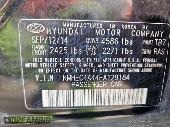 ✅ 2015 Hyundai Sonata • VIN: KMHEC4A44FA129184 • Лот: 84005665. Опубликован ранее на Copart с пробегом 150 397 миль. Бесплатный доступ к архиву аукционных продаж из США и подробный отчёт об истории автомобиля на DreamBid. Изображение 13.