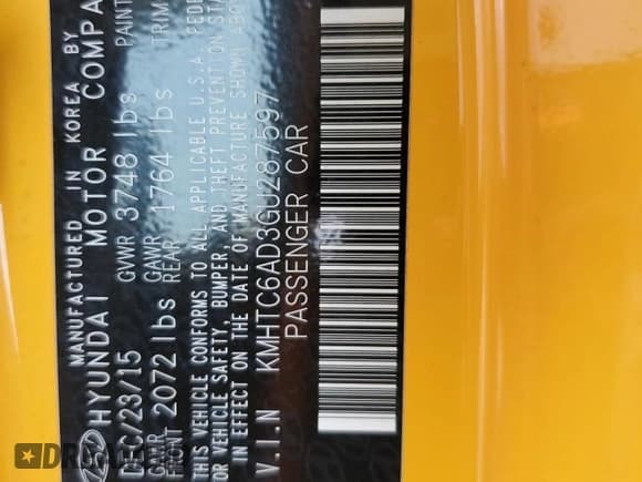 ✅ 2016 Hyundai Veloster • VIN: KMHTC6AD3GU287597 • Lot: 63686064. Wystawiony na Copart z przebiegiem 77 811 mil. Bezpłatny archiwum sprzedaży aukcyjnych z USA i szczegółowy raport historii pojazdu na DreamBid. Zdjęcie 14.