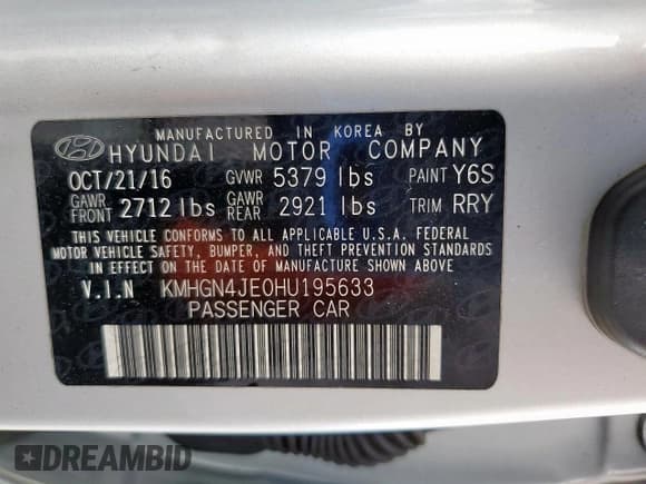 ✅ 2017 Genesis G80 3.8L • VIN: KMHGN4JE0HU195633 • Lot: 81678835. Listed on Copart with 99,526 mi. Free auction sales archive from the USA and detailed vehicle history report at DreamBid. Image 12.