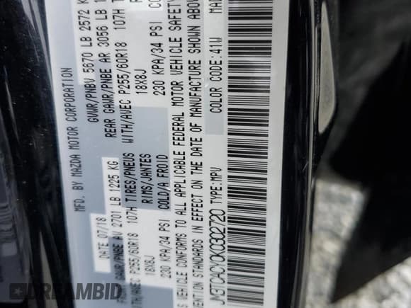 ✅ 2019 Mazda CX-9 Touring • VIN: JM3TCACY0K0302720 • Lot: 57993915. Listed on Copart with 106,045 mi. Free auction sales archive from the USA and detailed vehicle history report at DreamBid. Image 14.