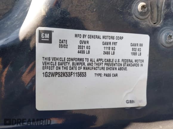 ✅ 2003 Pontiac Grand Prix GT • VIN: 1G2WP52K53F115653 • Lot: 42433273. Wystawiony na IAAI z przebiegiem 165 740 mil. Bezpłatny archiwum sprzedaży aukcyjnych z USA i szczegółowy raport historii pojazdu na DreamBid. Zdjęcie 9.