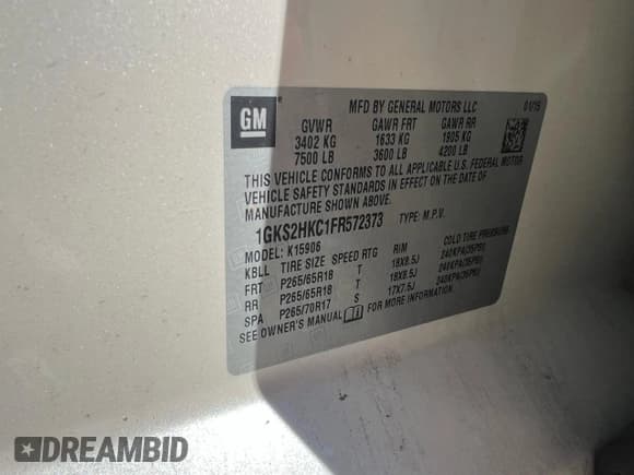 ✅ 2015 GMC Yukon XL SLT • VIN: 1GKS2HKC1FR572373 • Lot: 86259245. Listed on Copart with 141,000 mi. Free auction sales archive from the USA and detailed vehicle history report at DreamBid. Image 10.