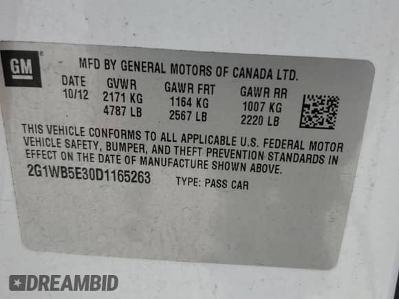 2013 Chevrolet Impala LT с VIN 2G1WB5E30D1165263, выставлен на аукционе Copart как лот 85183815 с пробегом 150 421 миль миль и Списание • Salvage title. История ставок и продаж доступна на DreamBid. Изображение 12.