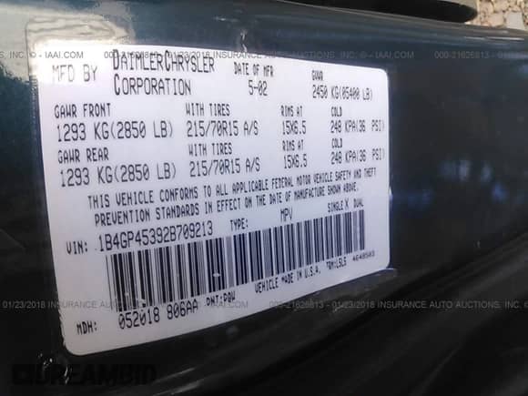 2002 Dodge Caravan Sport с VIN 1B4GP45392B709213, выставлен на аукционе IAAI как лот 21626813 с пробегом 142 889 миль миль и . История ставок и продаж доступна на DreamBid. Изображение 9.