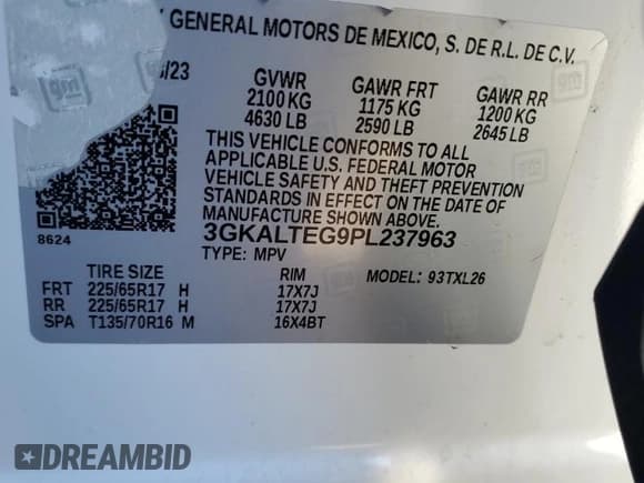 ✅ 2023 GMC Terrain SLE • VIN: 3GKALTEG9PL237963 • Lot: 82298895. Listed on Copart with 66,246 mi. Free auction sales archive from the USA and detailed vehicle history report at DreamBid. Image 13.