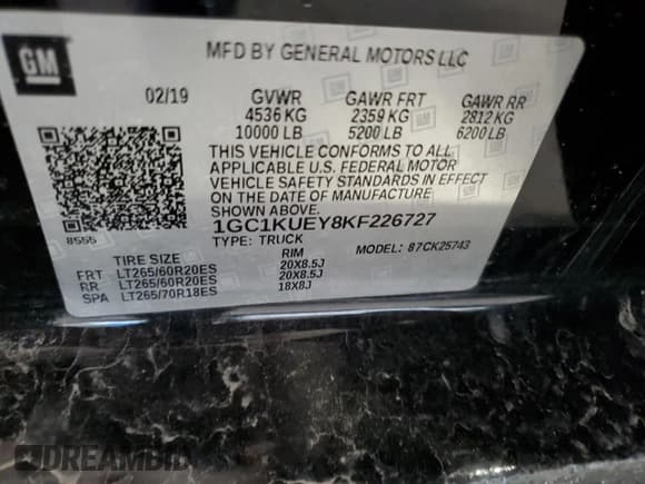 ✅ 2019 Chevrolet Silverado 2500HD High Country • VIN: 1GC1KUEY8KF226727 • Lot: 87443205. Listed on Copart with 93,271 mi. Free auction sales archive from the USA and detailed vehicle history report at DreamBid. Image 12.