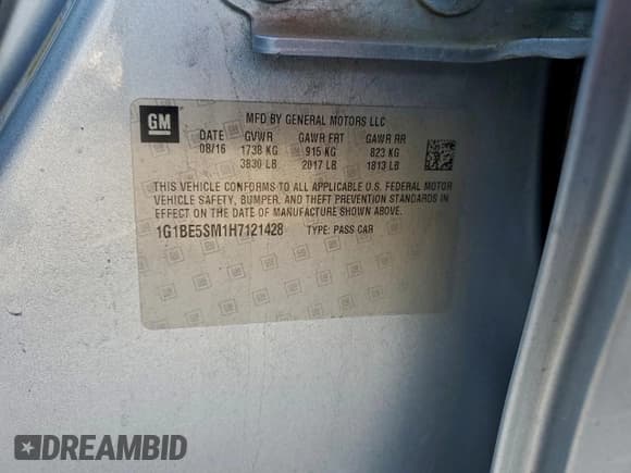 ✅ 2017 Chevrolet Cruze LT • VIN: 1G1BE5SM1H7121428 • Лот: 95198545. Опубликован ранее на Copart с пробегом 111 973 миль. Бесплатный доступ к архиву аукционных продаж из США и подробный отчёт об истории автомобиля на DreamBid. Изображение 12.