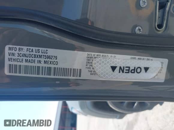2021 Jeep Compass Limited with VIN 3C4NJDCBXMT596279, listed as a IAAI auction lot 42982613 with 52,886 mi miles and . Bid and sale history available at DreamBid. Image 9.