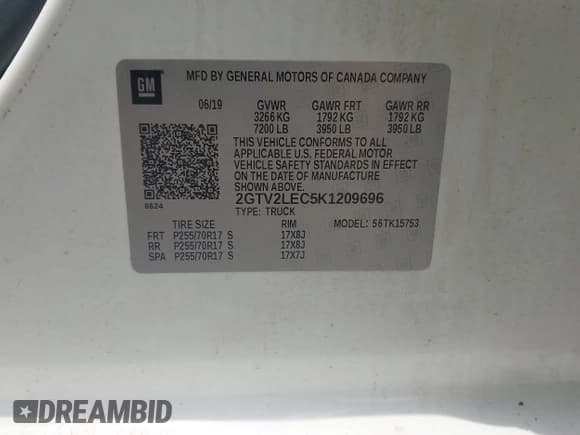 ✅ 2019 GMC Sierra 1500 • VIN: 2GTV2LEC5K1209696 • Лот: 42482077. Опубликован ранее на IAAI с пробегом 70 386 миль. Бесплатный доступ к архиву аукционных продаж из США и подробный отчёт об истории автомобиля на DreamBid. Изображение 9.