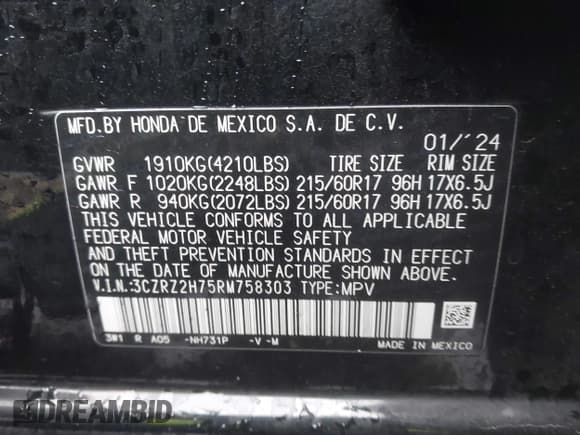 ✅ 2024 Honda HR-V EX-L • VIN: 3CZRZ2H75RM758303 • Lot: 43722416. Wystawiony na IAAI z przebiegiem 23 519 mil. Bezpłatny archiwum sprzedaży aukcyjnych z USA i szczegółowy raport historii pojazdu na DreamBid. Zdjęcie 9.