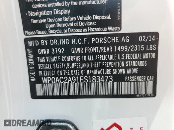 ✅ 2014 Porsche 911 GT3 • VIN: WP0AC2A91ES183473 • Лот: 59473885. Опубликован ранее на Copart с пробегом 26 744 миль. Бесплатный доступ к архиву аукционных продаж из США и подробный отчёт об истории автомобиля на DreamBid. Изображение 13.