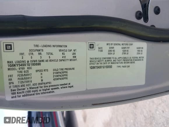 ✅ 2001 Cadillac Seville Touring STS • VIN: 1G6KY549X1U180690 • Lot: 42707956. Listed on IAAI with 101,049 mi. Free auction sales archive from the USA and detailed vehicle history report at DreamBid. Image 9.