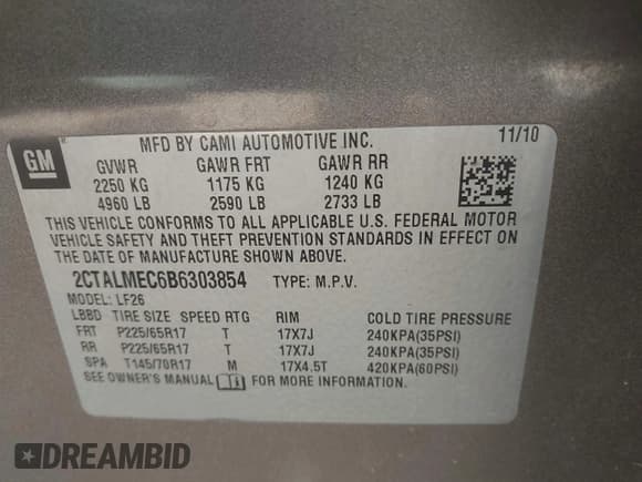 ✅ 2011 GMC Terrain SLE-1 • VIN: 2CTALMEC6B6303854 • Lot: 43340546. Listed on IAAI with Not provided. Free auction sales archive from the USA and detailed vehicle history report at DreamBid. Image 9.