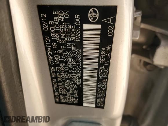 ✅ 2012 Toyota Yaris • VIN: JTDBT4K39CL032852 • Лот: 92332185. Опубликован ранее на Copart с пробегом 186 299 миль. Бесплатный доступ к архиву аукционных продаж из США и подробный отчёт об истории автомобиля на DreamBid. Изображение 12.