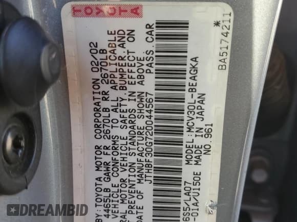 ✅ 2002 Lexus ES 300 • VIN: JTHBF30G720044567 • Lot: 91290095. Wystawiony na Copart z przebiegiem 218 517 mil. Bezpłatny archiwum sprzedaży aukcyjnych z USA i szczegółowy raport historii pojazdu na DreamBid. Zdjęcie 12.