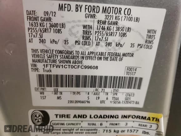 ✅ 2012 Ford F-150 FX2 • VIN: 1FTFW1CT0CFC99608 • Lot: 79381234. Listed on Copart with 100,433 mi. Free auction sales archive from the USA and detailed vehicle history report at DreamBid. Image 14.