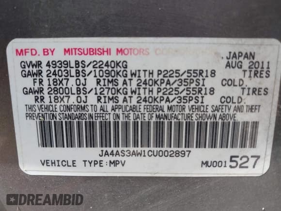 ✅ 2012 Mitsubishi Outlander SE • VIN: JA4AS3AW1CU002897 • Lot: 43079466. Wystawiony na IAAI z przebiegiem 221 765 mil. Bezpłatny archiwum sprzedaży aukcyjnych z USA i szczegółowy raport historii pojazdu na DreamBid. Zdjęcie 9.