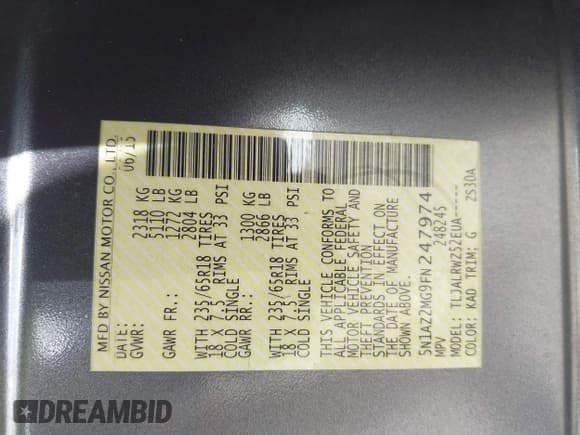 ✅ 2015 Nissan Murano S • VIN: 5N1AZ2MG9FN247974 • Lot: 42457076. Listed on IAAI with Not provided. Free auction sales archive from the USA and detailed vehicle history report at DreamBid. Image 9.