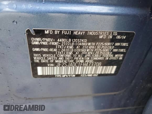 2015 Subaru Forester Premium с VIN JF2SJADC1FH473708, выставлен на аукционе Copart как лот 81291325 с пробегом 179 178 миль миль и Списание • Salvage title. История ставок и продаж доступна на DreamBid. Изображение 13.