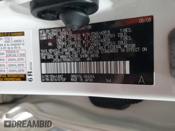 ✅ 2008 Toyota 4Runner Limited • VIN: JTEBU17R58K031845 • Лот: 91036895. Опубликован ранее на Copart с пробегом 239 118 миль. Бесплатный доступ к архиву аукционных продаж из США и подробный отчёт об истории автомобиля на DreamBid. Изображение 14.