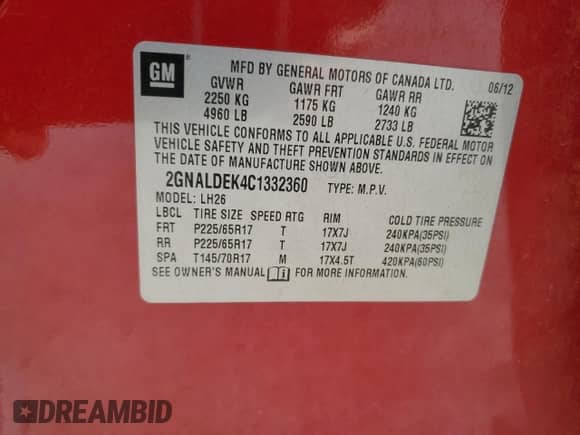 2012 Chevrolet Equinox 1LT с VIN 2GNALDEK4C1332360, выставлен на аукционе Copart как лот 85344915 с пробегом 85 382 миль миль и Списание • Salvage title. История ставок и продаж доступна на DreamBid. Изображение 12.