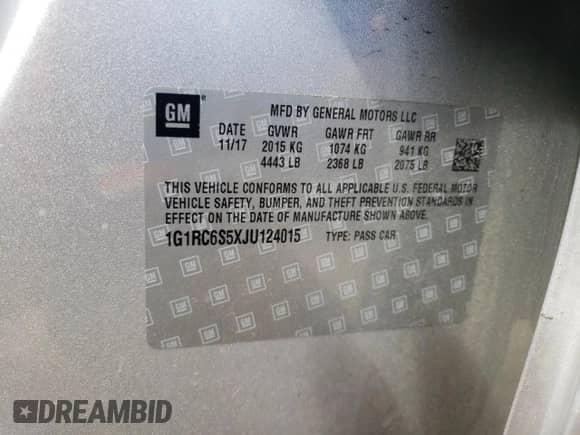 ✅ 2018 Chevrolet Volt LT • VIN: 1G1RC6S5XJU124015 • Lot: 62977943. Wystawiony na Copart z przebiegiem 66 152 mil. Bezpłatny archiwum sprzedaży aukcyjnych z USA i szczegółowy raport historii pojazdu na DreamBid. Zdjęcie 12.