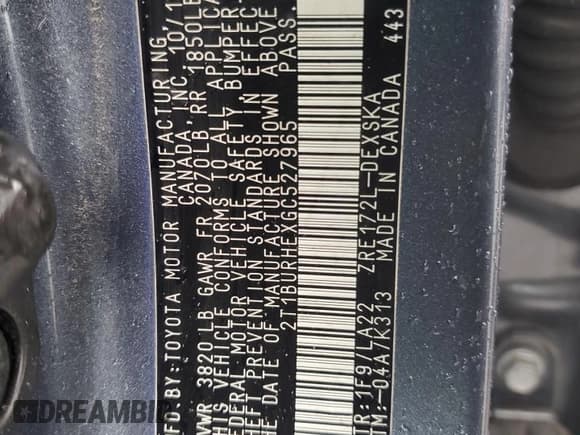 ✅ 2016 Toyota Corolla L • VIN: 2T1BURHEXGC527965 • Lot: 58090185. Listed on Copart with 103,418 mi. Free auction sales archive from the USA and detailed vehicle history report at DreamBid. Image 12.