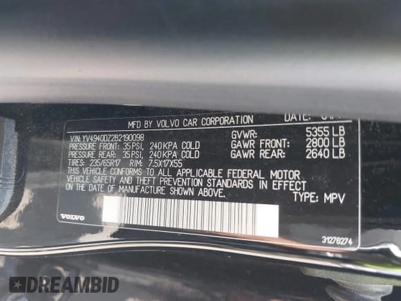 ✅ 2011 Volvo XC60 3.2L • VIN: YV4940DZ2B2190098 • Лот: 42835807. Опубликован ранее на IAAI с пробегом 166 490 миль. Бесплатный доступ к архиву аукционных продаж из США и подробный отчёт об истории автомобиля на DreamBid. Изображение 9.