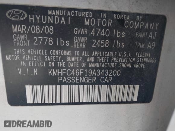 ✅ 2009 Hyundai Azera Limited • VIN: KMHFC46F19A343200 • Lot: 43706026. Listed on IAAI with 170,079 mi. Free auction sales archive from the USA and detailed vehicle history report at DreamBid. Image 9.