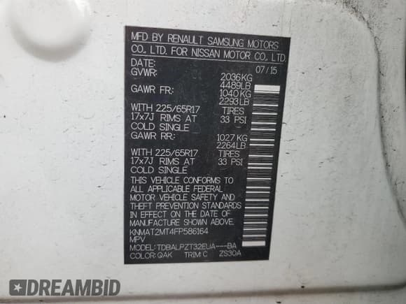 ✅ 2015 Nissan Rogue SV • VIN: KNMAT2MT4FP586164 • Lot: 82360575. Listed on Copart with 148,227 mi. Free auction sales archive from the USA and detailed vehicle history report at DreamBid. Image 14.