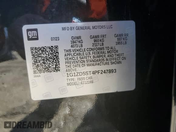 2023 Chevrolet Malibu LT с VIN 1G1ZD5ST4PF247893, выставлен на аукционе Copart как лот 86195235 с пробегом 56 449 миль миль и Списание • Salvage title. История ставок и продаж доступна на DreamBid. Изображение 13.