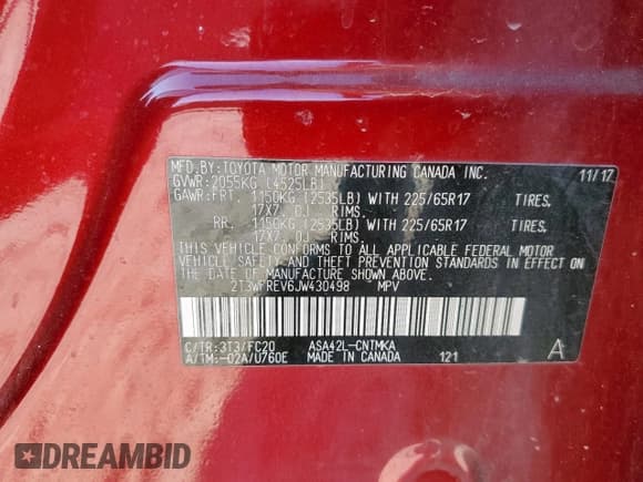 ✅ 2018 Toyota RAV4 XLE • VIN: 2T3WFREV6JW430498 • Lot: 86178725. Listed on Copart with 55,434 mi. Free auction sales archive from the USA and detailed vehicle history report at DreamBid. Image 13.