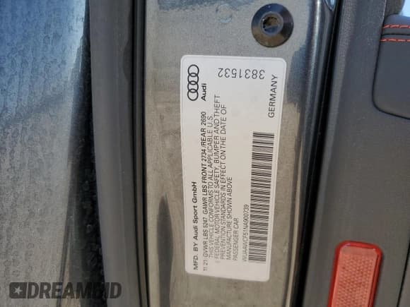 ✅ 2022 Audi RS 5 Sportback • VIN: WUAAWCF51NA900739 • Lot: 55451595. Listed on Copart with 88,652 mi. Free auction sales archive from the USA and detailed vehicle history report at DreamBid. Image 13.