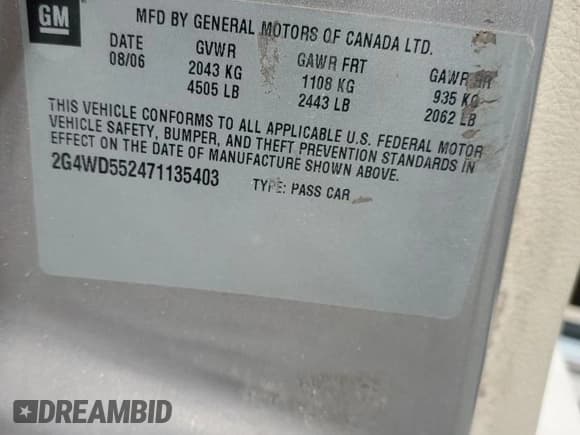 ✅ 2007 Buick LaCrosse CXL • VIN: 2G4WD552471135403 • Lot: 81492075. Listed on Copart with 183,952 mi. Free auction sales archive from the USA and detailed vehicle history report at DreamBid. Image 13.