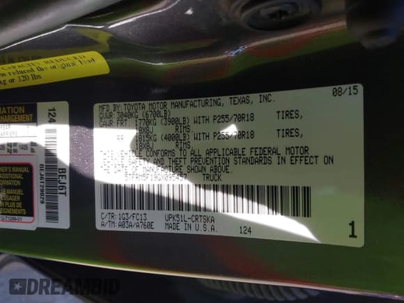 ✅ 2016 Toyota Tundra SR • VIN: 5TFRM5F19GX095457 • Lot: 43593252. Listed on IAAI with 206,354 mi. Free auction sales archive from the USA and detailed vehicle history report at DreamBid. Image 9.